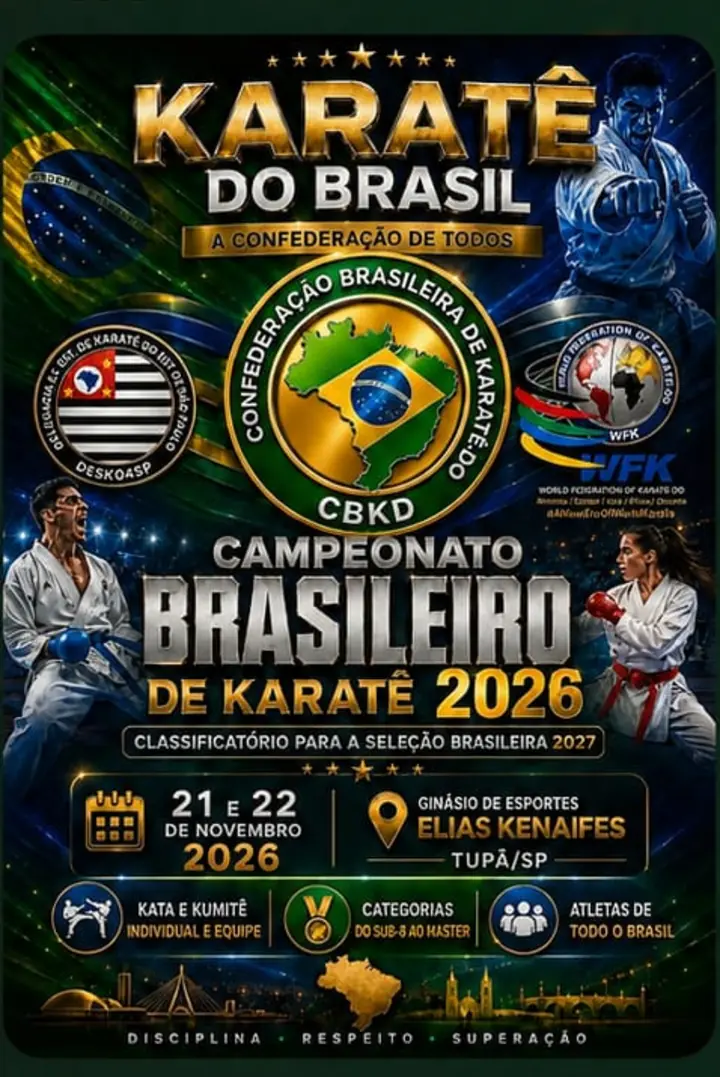 Cartaz do Campeonato Brasileiro de Karatê 2026 — etapa Tupã/SP